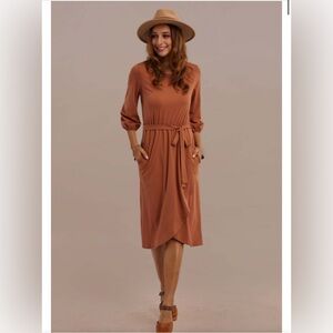 NWT Petallush‎ 3/4 Sleeve Round Neck Summer Midi Dress With Pockets Medium